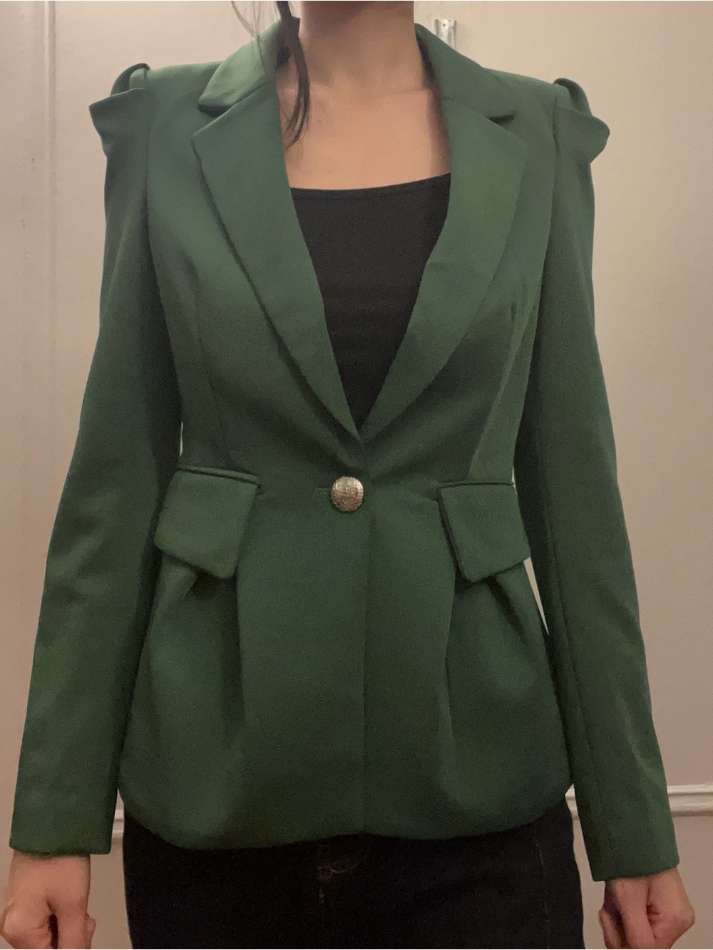 Green Tailored Single-Button Women's Blazer